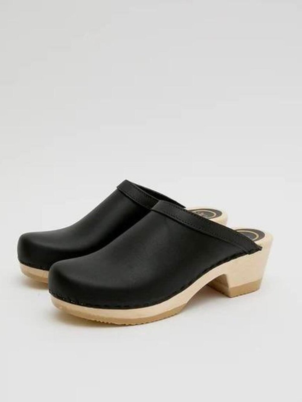 No 6 mid heel old school Black Clogs Size 39